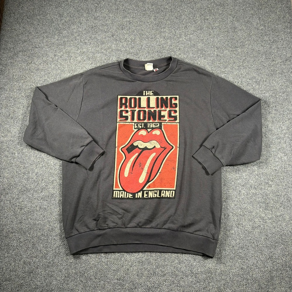 H&M The Rolling‎ Stones Sweatshirt Men Medium Gray Graphic Band Pullover Rock